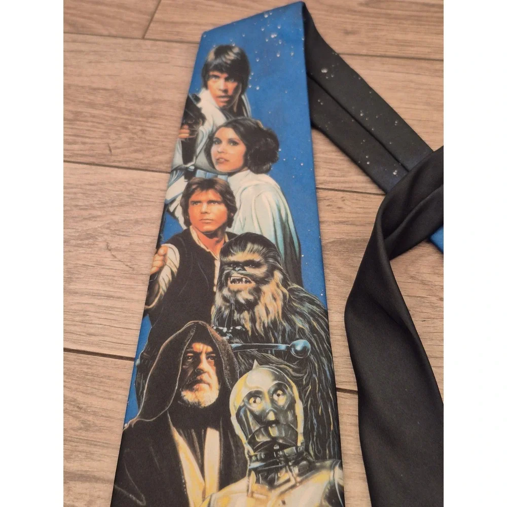 WallyWear Star Wars Mens Tie Blue Black Character Collage Darth Vader Luke VTG
